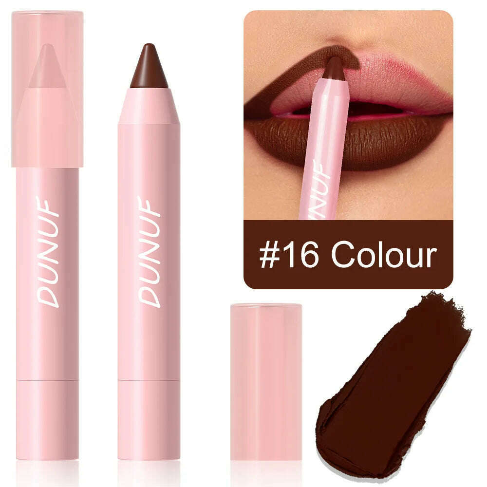 18-Colors Lipstick Pencil Waterproof Sexy Red Matte Contour Tint Lipstick Lasting Non-stick Cup Lipliner Pen Lip Makeup Cosmetic - KIMLUD