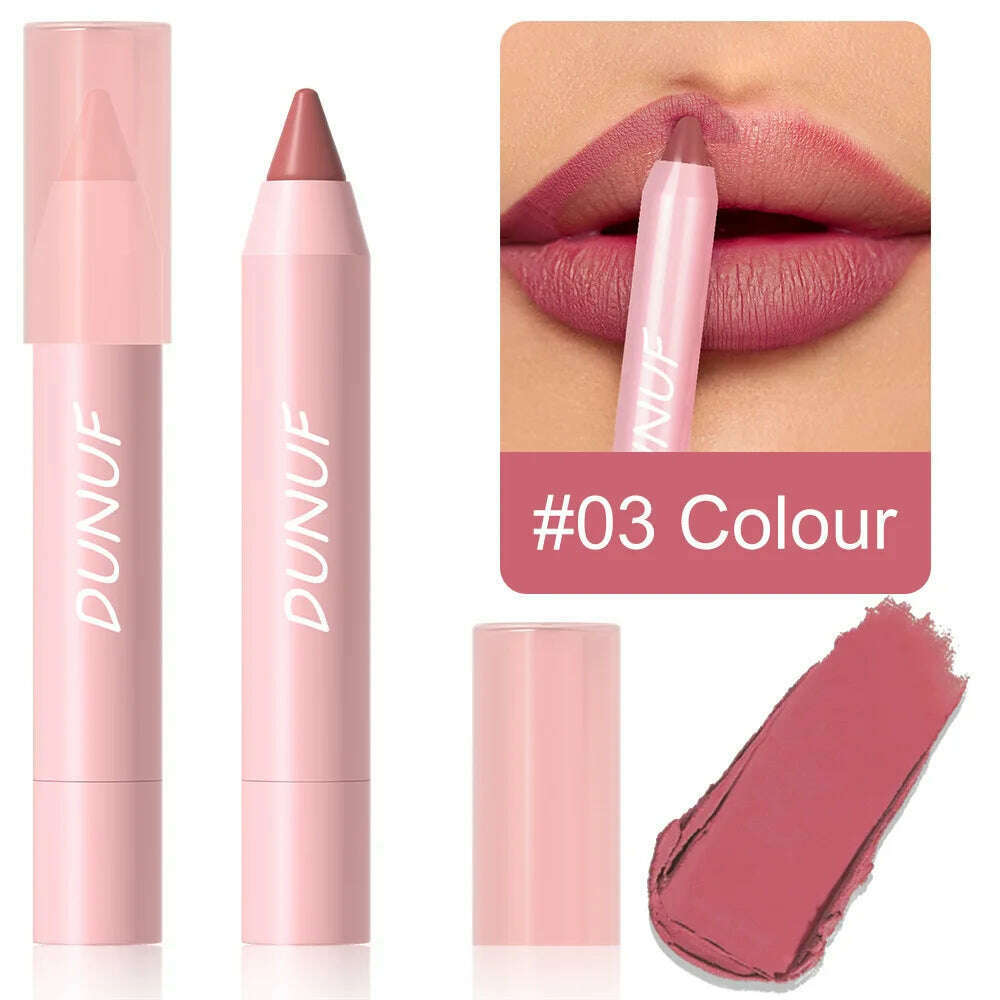 KIMLUD, 18-Colors Lipstick Pencil Waterproof Sexy Red Matte Contour Tint Lipstick Lasting Non-stick Cup Lipliner Pen Lip Makeup Cosmetic, 03, KIMLUD Womens Clothes