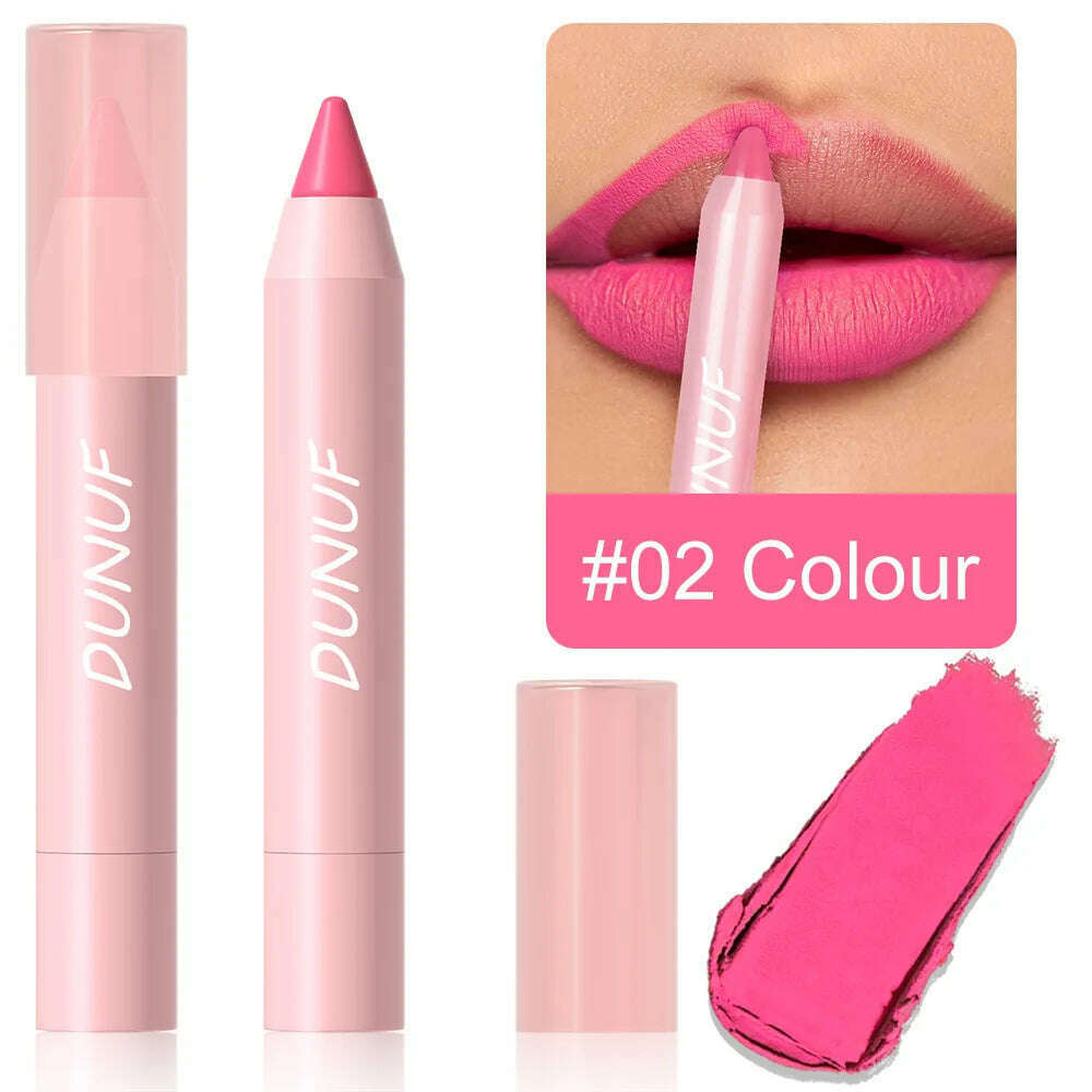 KIMLUD, 18-Colors Lipstick Pencil Waterproof Sexy Red Matte Contour Tint Lipstick Lasting Non-stick Cup Lipliner Pen Lip Makeup Cosmetic, 02, KIMLUD Womens Clothes