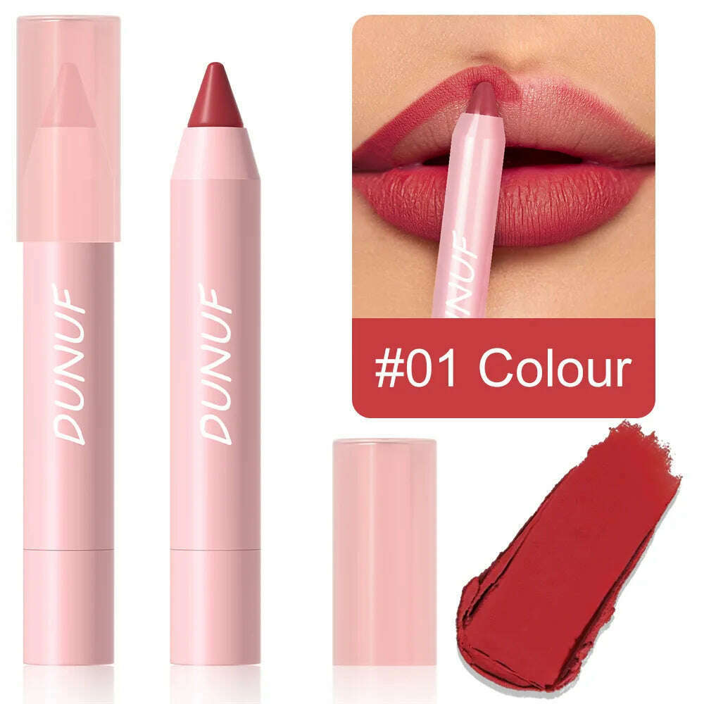 KIMLUD, 18-Colors Lipstick Pencil Waterproof Sexy Red Matte Contour Tint Lipstick Lasting Non-stick Cup Lipliner Pen Lip Makeup Cosmetic, 01, KIMLUD Womens Clothes