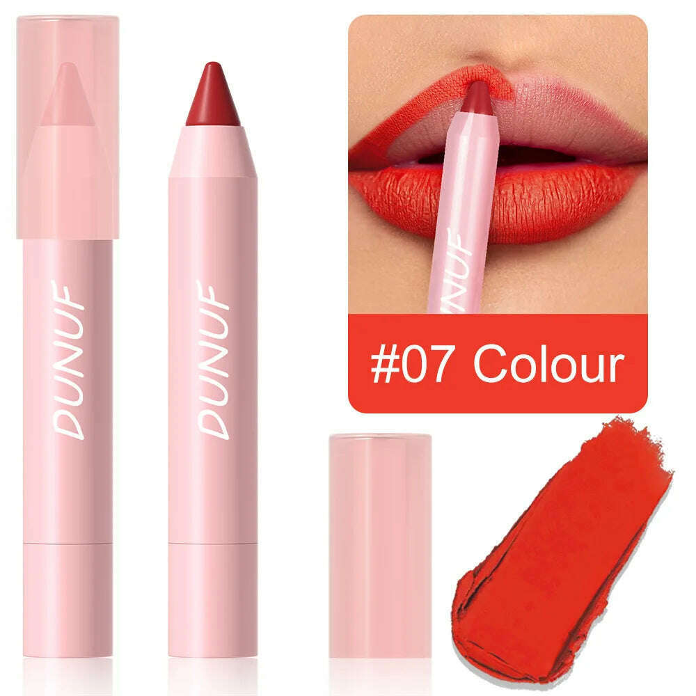 KIMLUD, 18-Colors Lipstick Pencil Waterproof Sexy Red Matte Contour Tint Lipstick Lasting Non-stick Cup Lipliner Pen Lip Makeup Cosmetic, 07, KIMLUD Womens Clothes