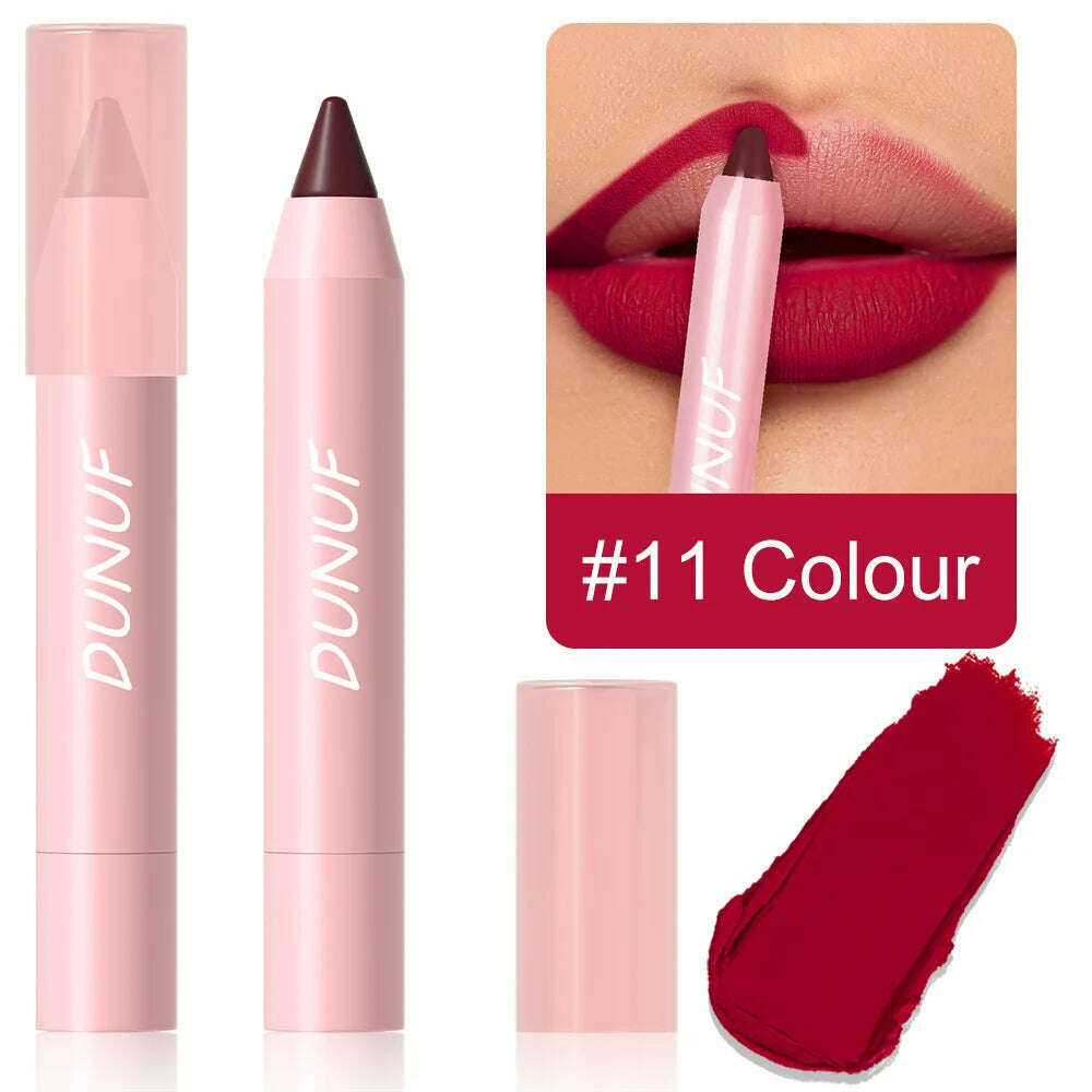 18-Colors Lipstick Pencil Waterproof Sexy Red Matte Contour Tint Lipstick Lasting Non-stick Cup Lipliner Pen Lip Makeup Cosmetic - KIMLUD