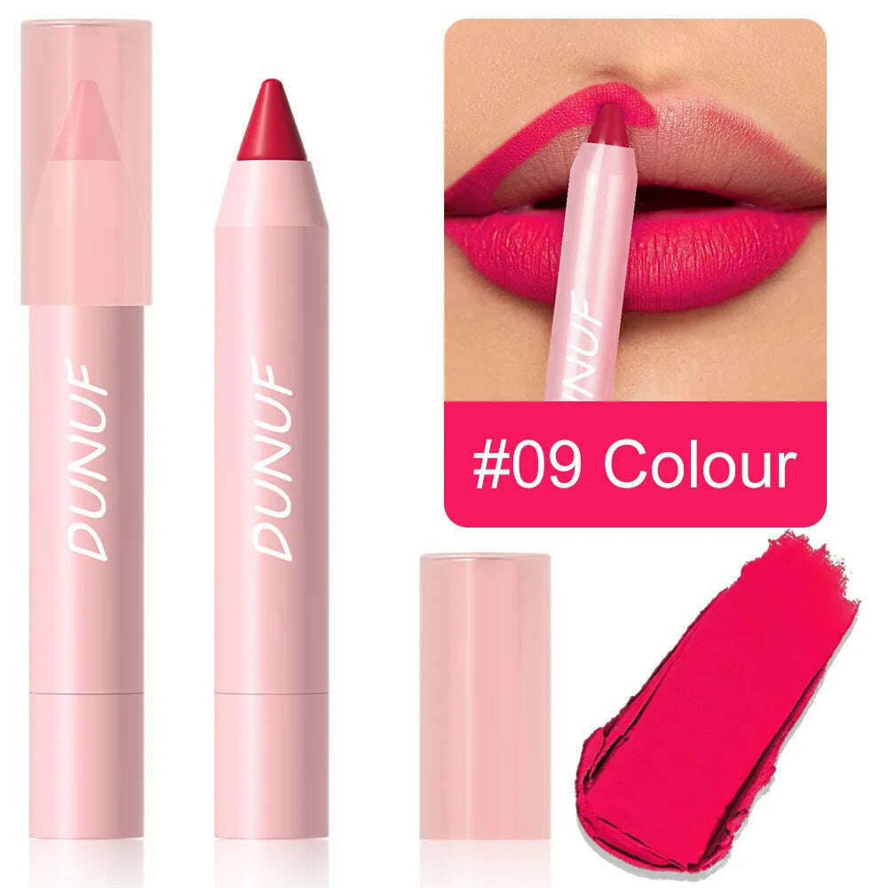 KIMLUD, 18-Colors Lipstick Pencil Waterproof Sexy Red Matte Contour Tint Lipstick Lasting Non-stick Cup Lipliner Pen Lip Makeup Cosmetic, 09, KIMLUD Womens Clothes