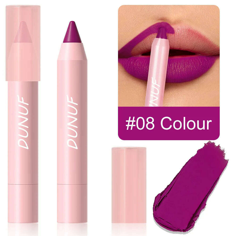 KIMLUD, 18-Colors Lipstick Pencil Waterproof Sexy Red Matte Contour Tint Lipstick Lasting Non-stick Cup Lipliner Pen Lip Makeup Cosmetic, 08, KIMLUD Womens Clothes