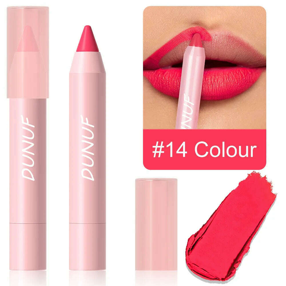 18-Colors Lipstick Pencil Waterproof Sexy Red Matte Contour Tint Lipstick Lasting Non-stick Cup Lipliner Pen Lip Makeup Cosmetic - KIMLUD