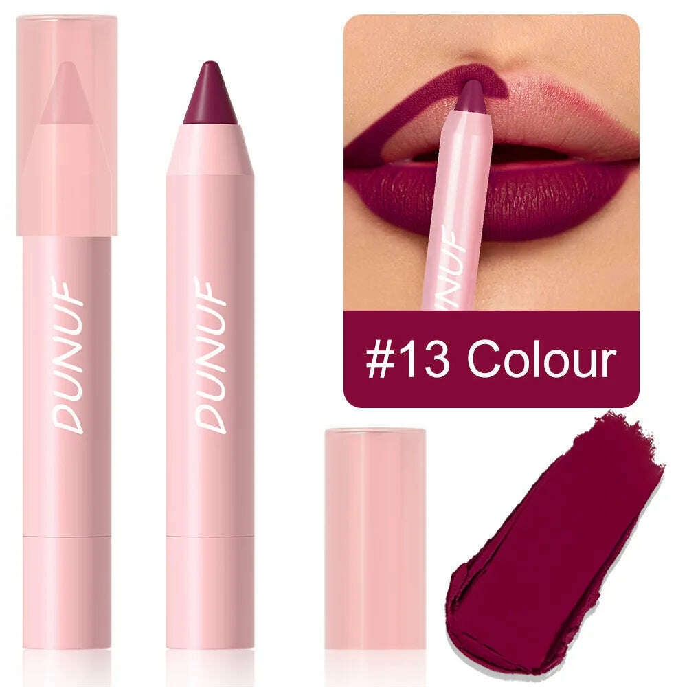 18-Colors Lipstick Pencil Waterproof Sexy Red Matte Contour Tint Lipstick Lasting Non-stick Cup Lipliner Pen Lip Makeup Cosmetic - KIMLUD