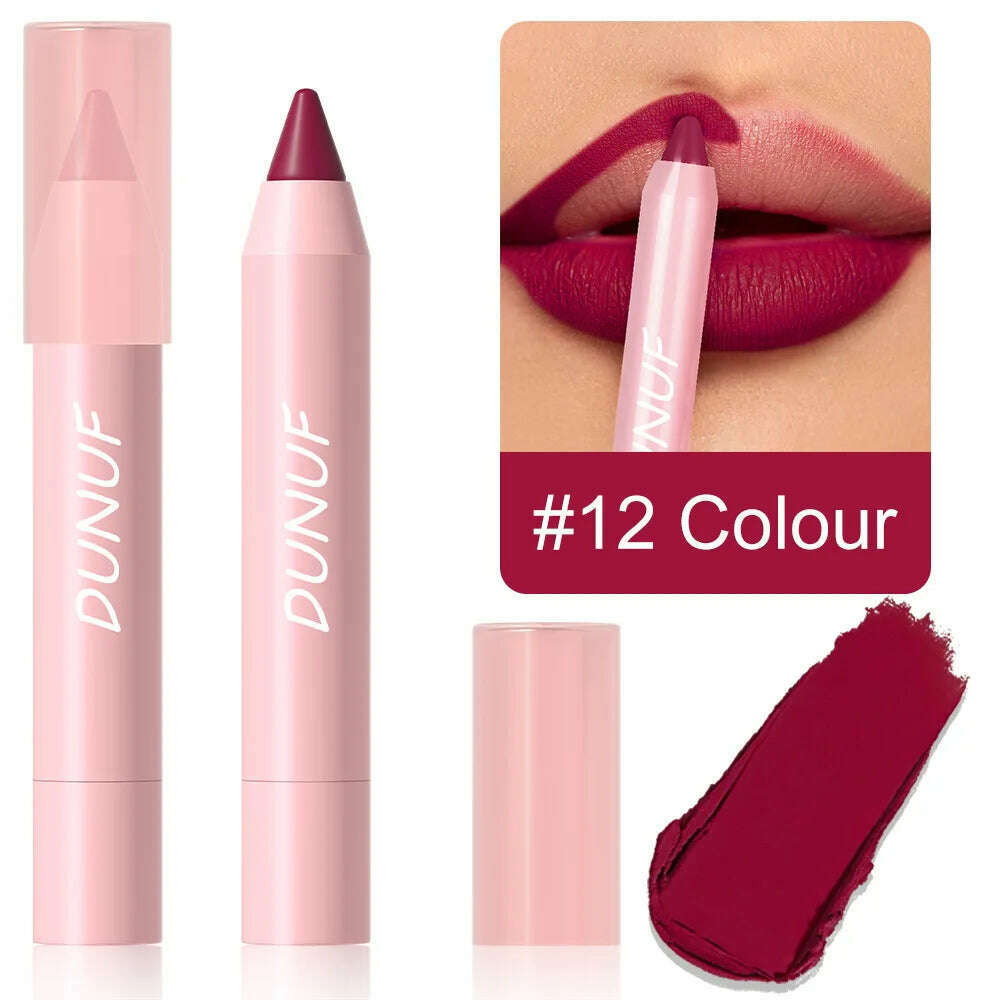 KIMLUD, 18-Colors Lipstick Pencil Waterproof Sexy Red Matte Contour Tint Lipstick Lasting Non-stick Cup Lipliner Pen Lip Makeup Cosmetic, 12, KIMLUD Womens Clothes