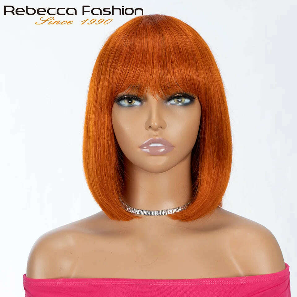 180D Orange/Ginger Colored Blonde Straight Human Hair Bob Wigs With Bangs Remy Full Machine Made for Women P4/30 613 99J T1B/27 - KIMLUD