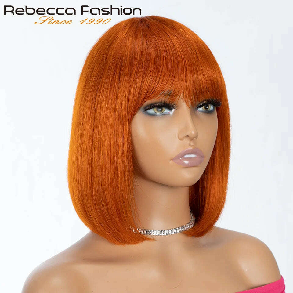 180D Orange/Ginger Colored Blonde Straight Human Hair Bob Wigs With Bangs Remy Full Machine Made for Women P4/30 613 99J T1B/27 - KIMLUD