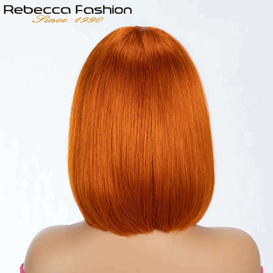 180D Orange/Ginger Colored Blonde Straight Human Hair Bob Wigs With Bangs Remy Full Machine Made for Women P4/30 613 99J T1B/27 - KIMLUD