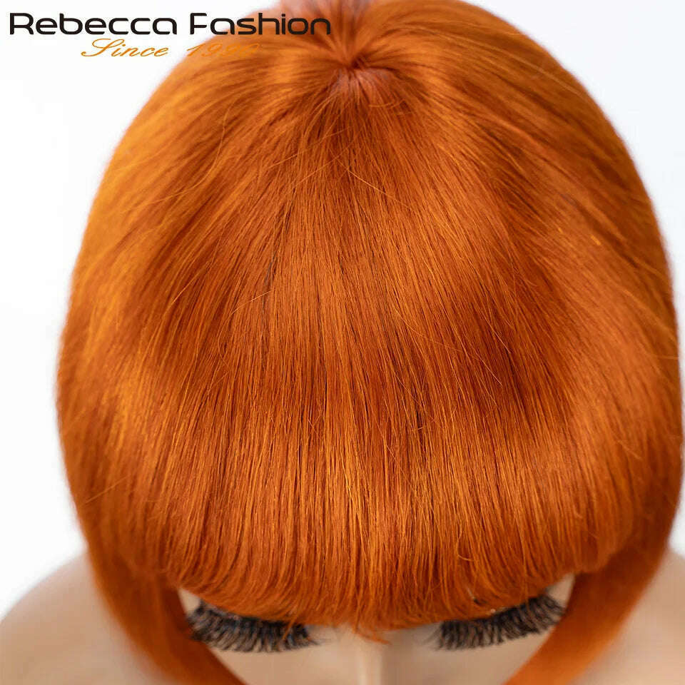 180D Orange/Ginger Colored Blonde Straight Human Hair Bob Wigs With Bangs Remy Full Machine Made for Women P4/30 613 99J T1B/27 - KIMLUD