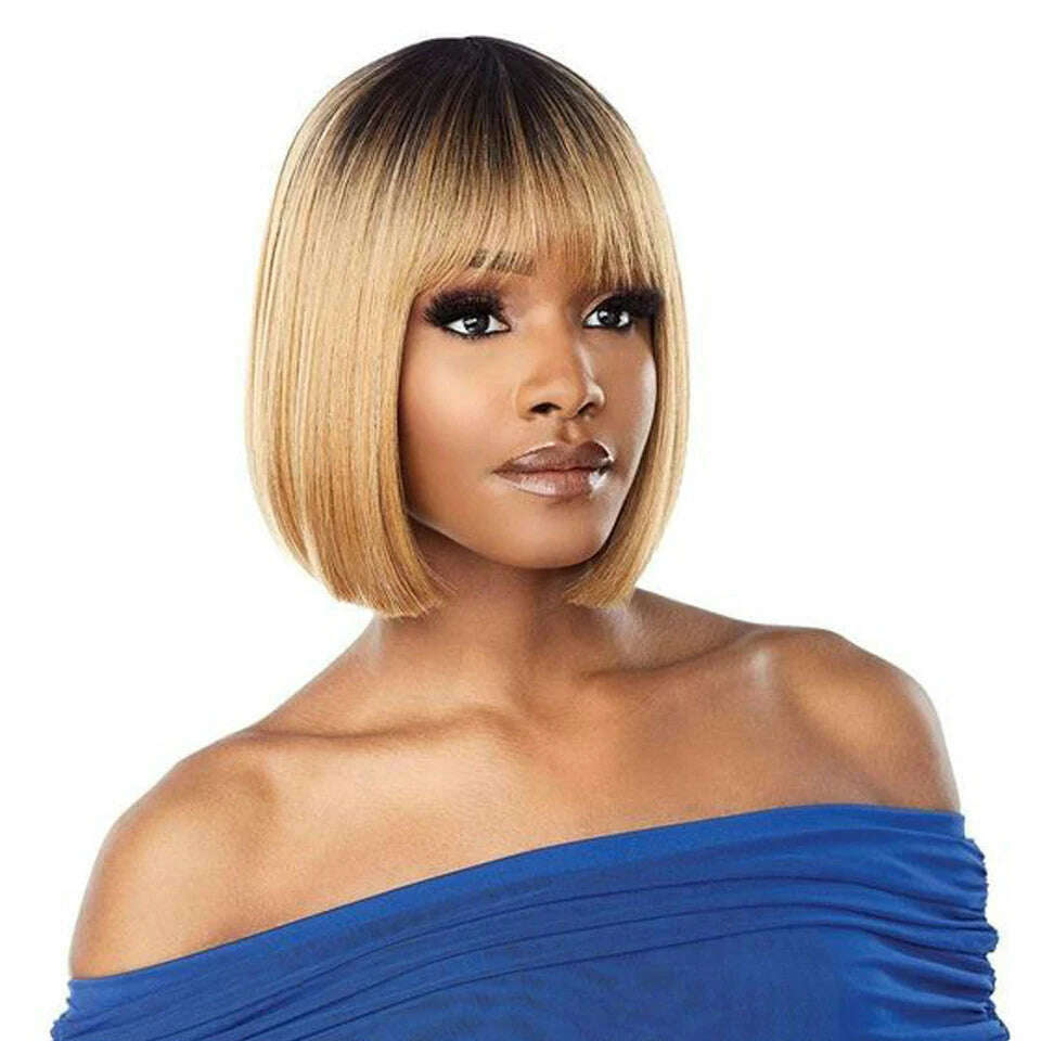 180D Orange/Ginger Colored Blonde Straight Human Hair Bob Wigs With Bangs Remy Full Machine Made for Women P4/30 613 99J T1B/27 - KIMLUD