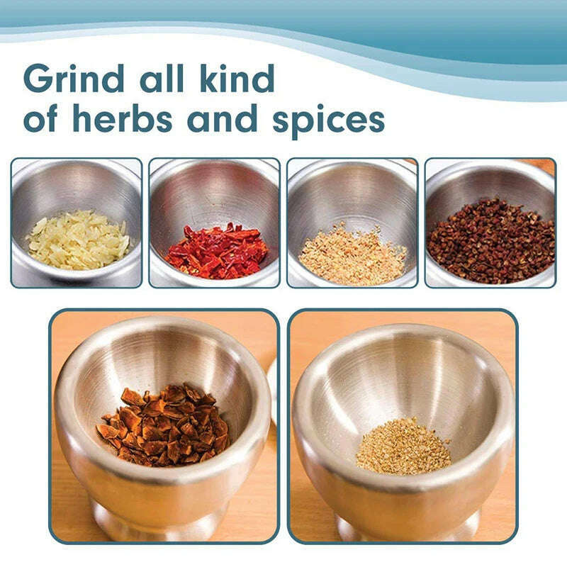 KIMLUD, 18/8 Stainless Steel Mortar and Pestle Spice Grinder with Silicone dust cover, Anti Slip Base and Comfy Grip - Dishwasher Safe, KIMLUD Womens Clothes