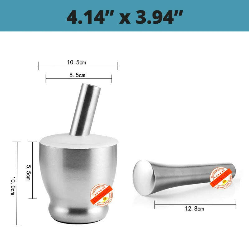 KIMLUD, 18/8 Stainless Steel Mortar and Pestle Spice Grinder with Silicone dust cover, Anti Slip Base and Comfy Grip - Dishwasher Safe, KIMLUD Womens Clothes