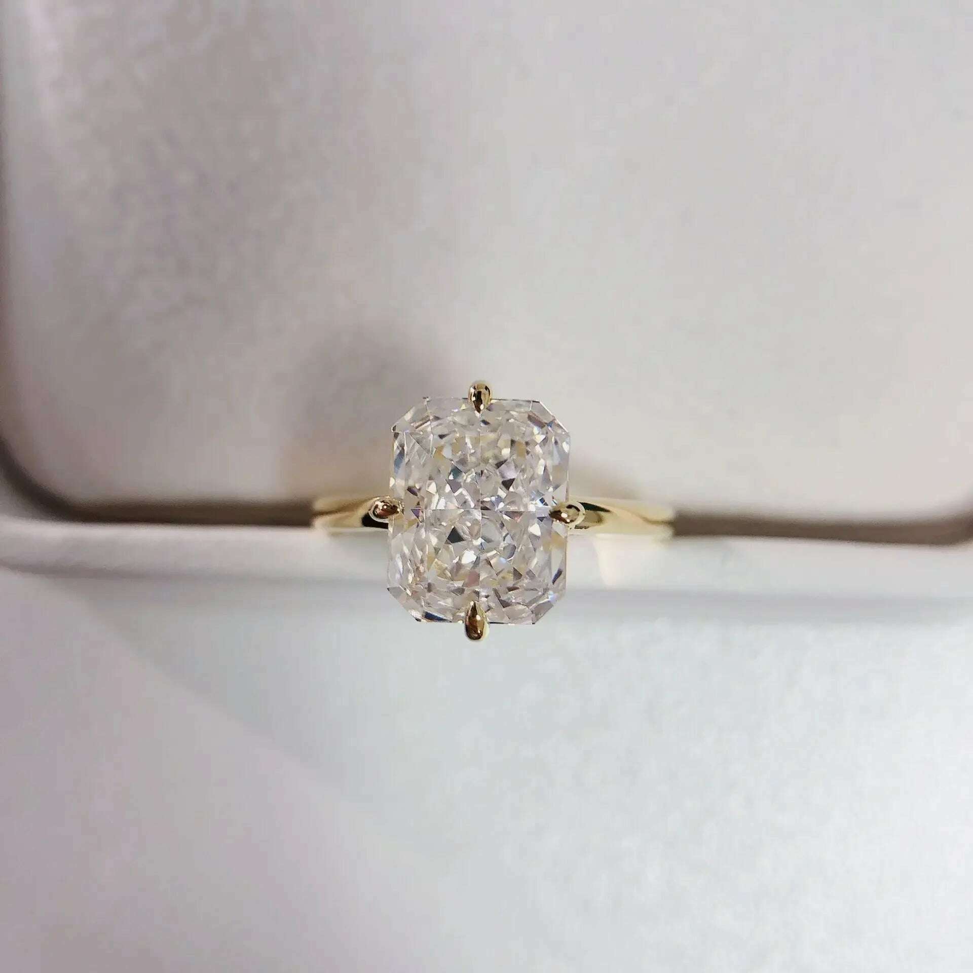 18K 4 carat platinum ring AU750 moissan diamond diamond ring simple temperament personality four claws gold color ring butt ring - KIMLUD