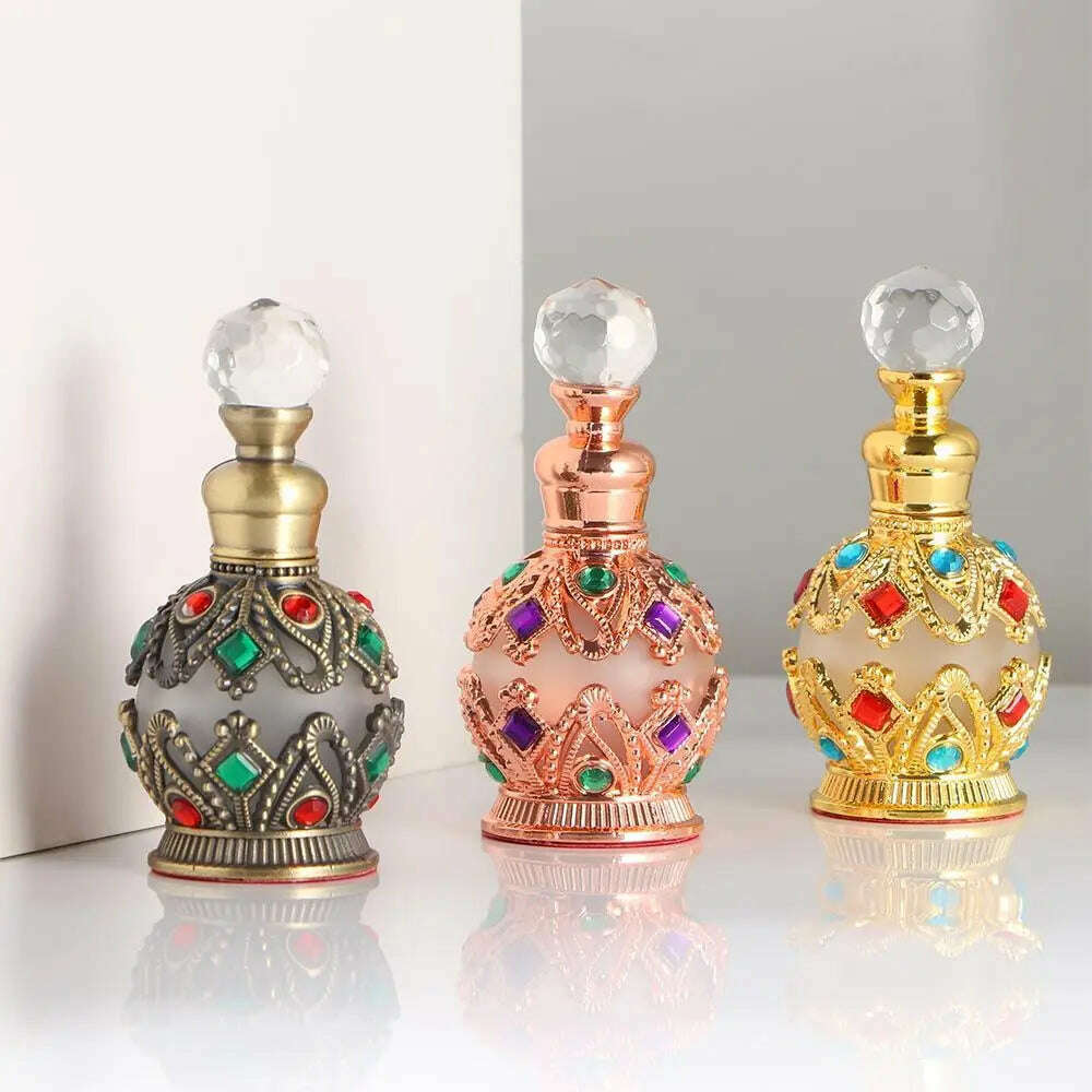 KIMLUD, 1PC 15ml Vintage Metal Perfume Bottle Arab Style Essential Oils Dropper Bottle Container Middle East Weeding Decoration Gift, KIMLUD Womens Clothes