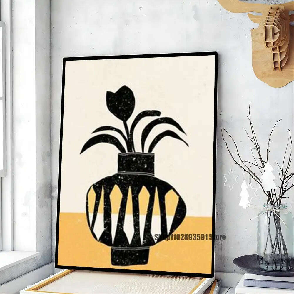 1pc Abstract Line Lemon Flower Vase Geometry Nordic Poster Paper Print Home Bedroom Entrance Bar Cafe Art Painting Decoration - KIMLUD