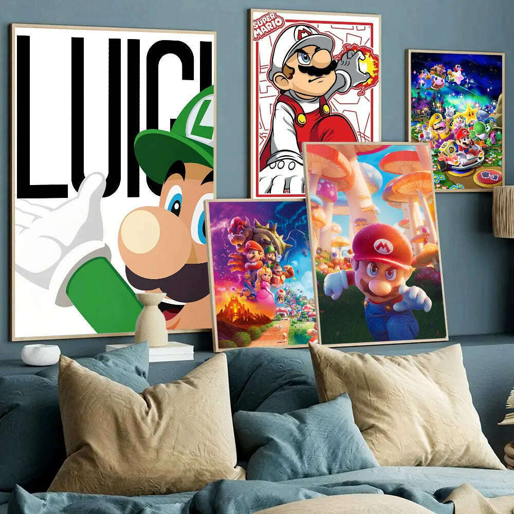 KIMLUD, 1pc Anime Game Plumber Uncle Mushroom M-Marios Poster Stickers Art Wall Murals Decor Game, KIMLUD Womens Clothes