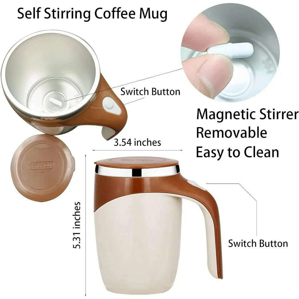 1pc Automatic Magnetic Stirring Coffee Mug Rotating Home Office Travel Mixing Cup Electric Stainless Steel Self Mixing Coffee - KIMLUD