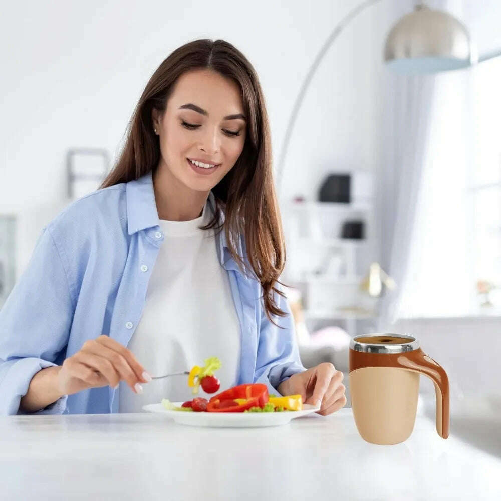 1pc Automatic Magnetic Stirring Coffee Mug Rotating Home Office Travel Mixing Cup Electric Stainless Steel Self Mixing Coffee - KIMLUD