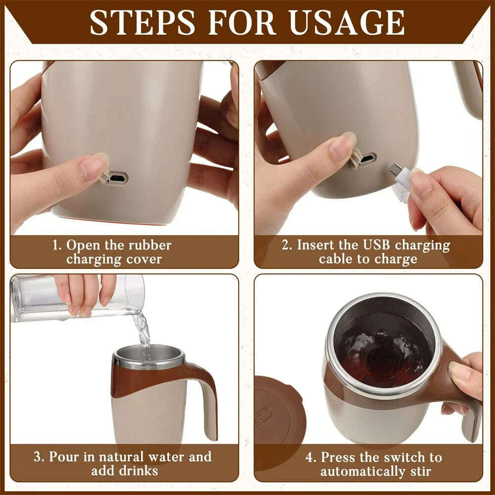 1pc Automatic Magnetic Stirring Coffee Mug Rotating Home Office Travel Mixing Cup Electric Stainless Steel Self Mixing Coffee - KIMLUD