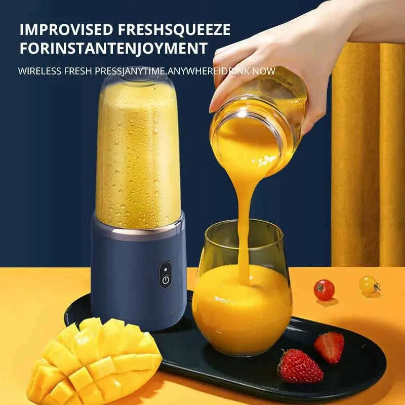 KIMLUD, 1pc Blue/Pink Portable Small Electric Juicer Stainless Steel Blade Cup Juicer Fruit Automatic Smoothie Blender Kitchen Tool, KIMLUD Womens Clothes