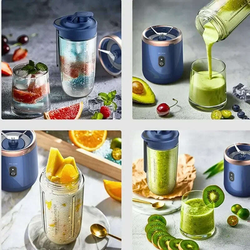 KIMLUD, 1pc Blue/Pink Portable Small Electric Juicer Stainless Steel Blade Cup Juicer Fruit Automatic Smoothie Blender Kitchen Tool, KIMLUD Womens Clothes