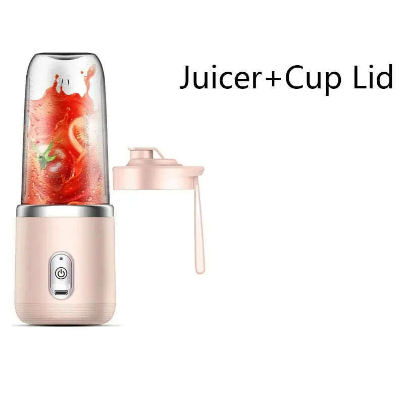 KIMLUD, 1pc Blue/Pink Portable Small Electric Juicer Stainless Steel Blade Cup Juicer Fruit Automatic Smoothie Blender Kitchen Tool, Pink with cup lid, KIMLUD APPAREL - Womens Clothes