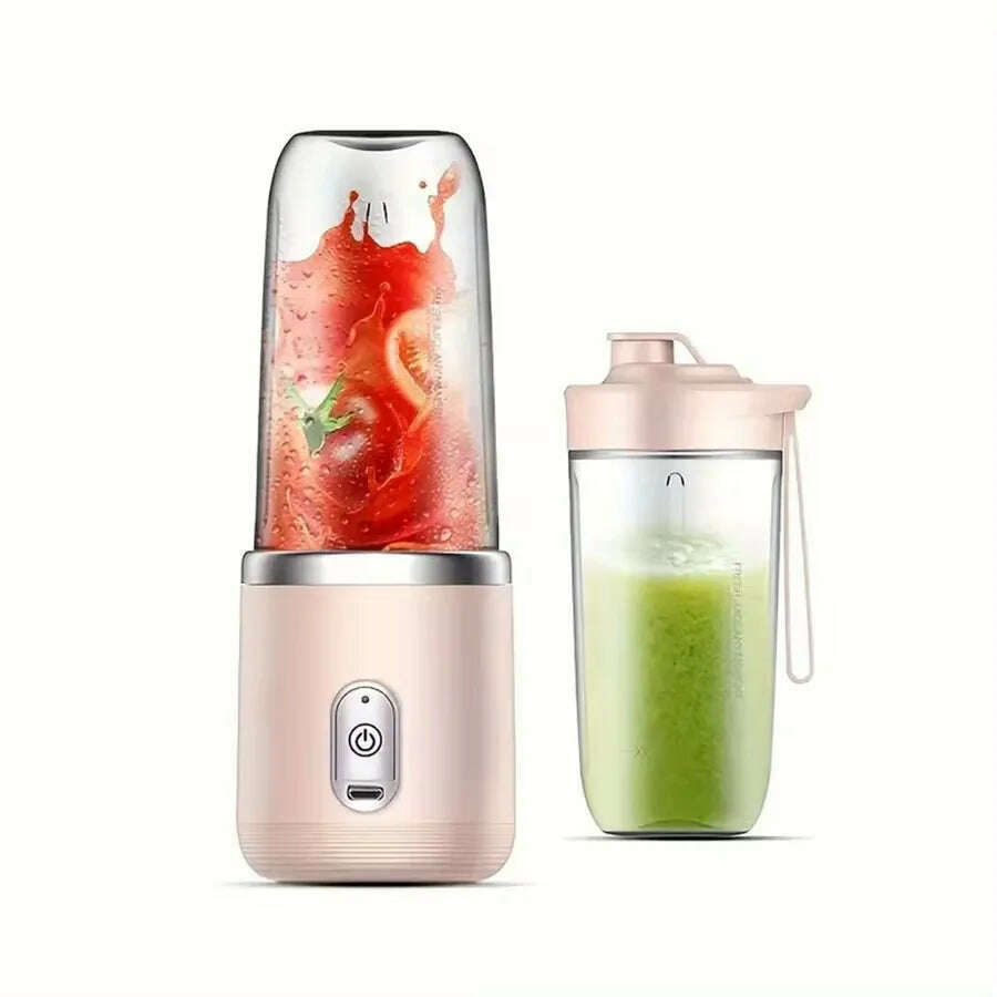 KIMLUD, 1pc Blue/Pink Portable Small Electric Juicer Stainless Steel Blade Cup Juicer Fruit Automatic Smoothie Blender Kitchen Tool, Two Pink Cups, KIMLUD APPAREL - Womens Clothes