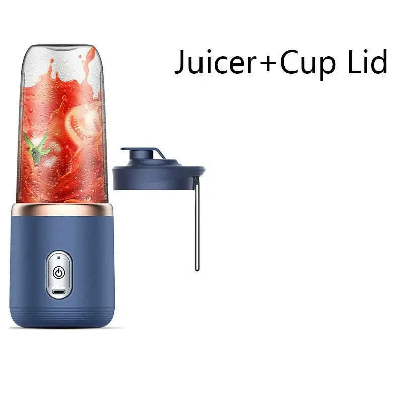 KIMLUD, 1pc Blue/Pink Portable Small Electric Juicer Stainless Steel Blade Cup Juicer Fruit Automatic Smoothie Blender Kitchen Tool, Blue juicer lid, KIMLUD APPAREL - Womens Clothes