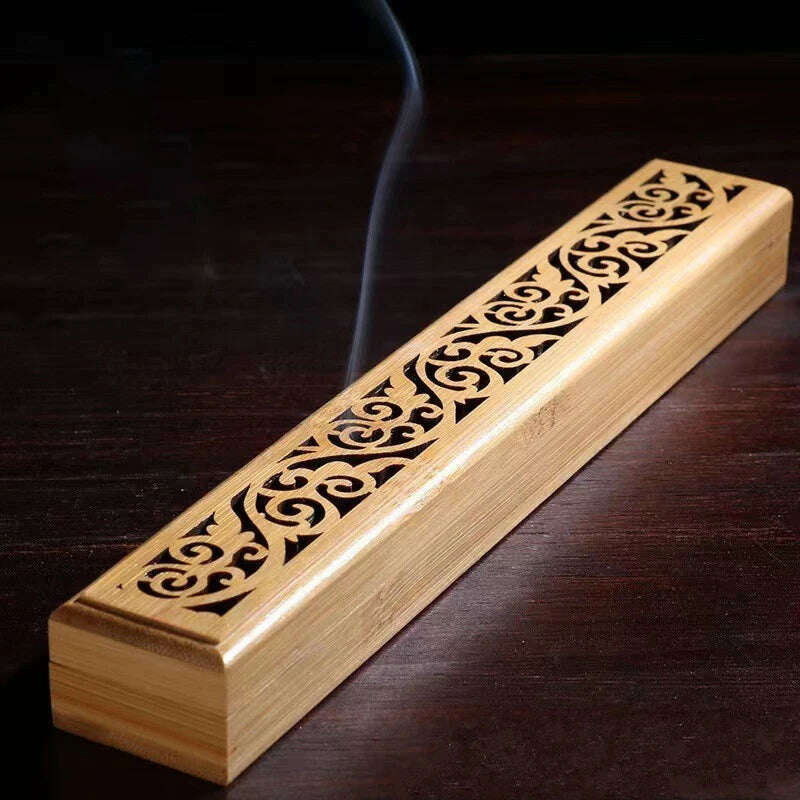 1pc Natural Bamboo Incense Burner With Laying Plate - Aromatherapy Wooden Box For Incense Storage And Burning - KIMLUD