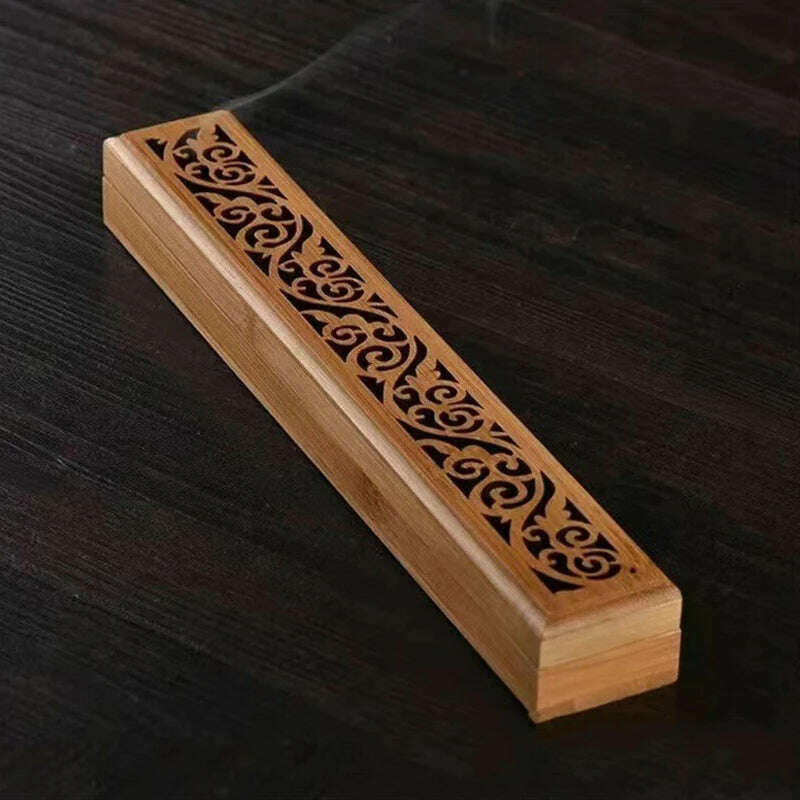 1pc Natural Bamboo Incense Burner With Laying Plate - Aromatherapy Wooden Box For Incense Storage And Burning - KIMLUD