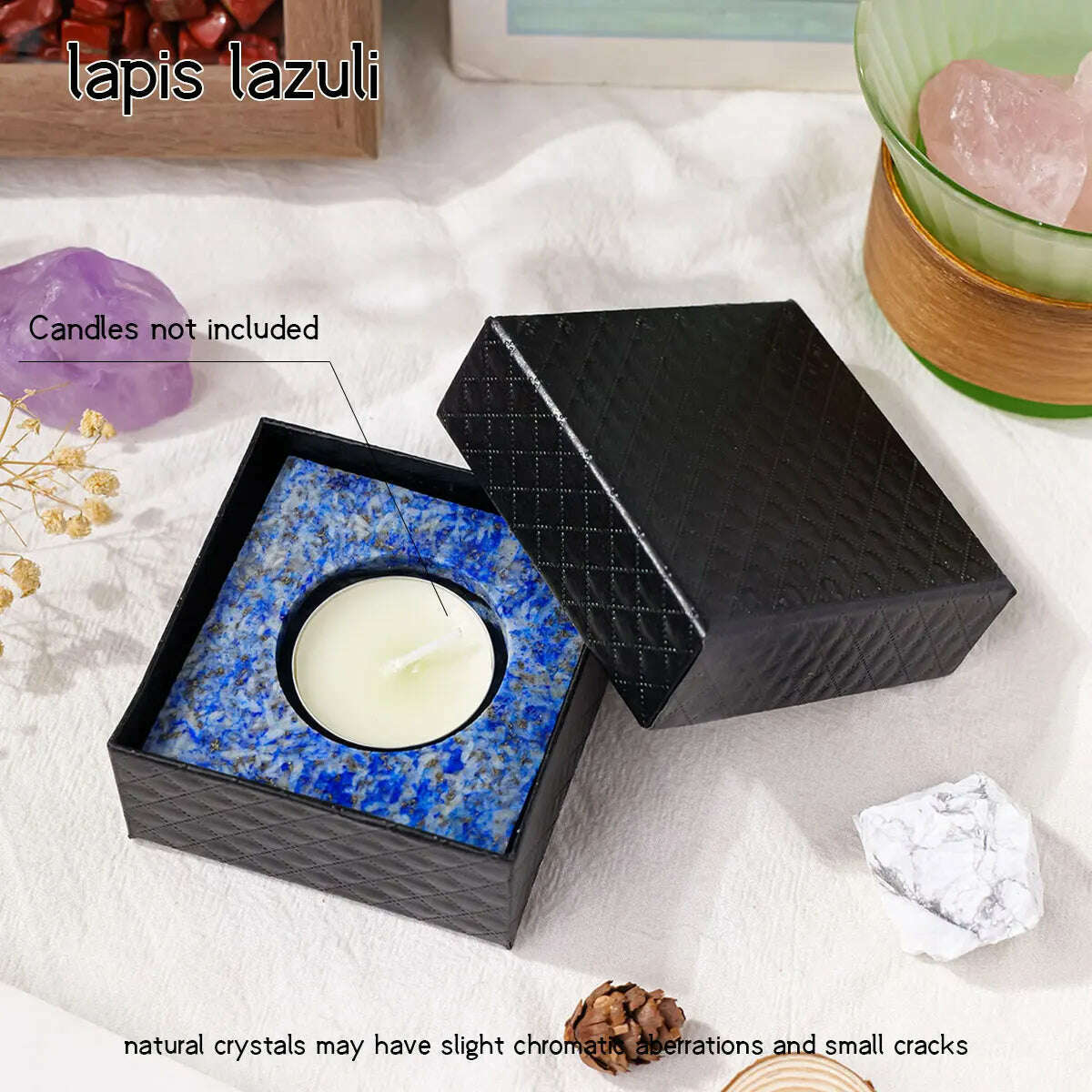 KIMLUD, 1pc Natural Crystal Raw Stone Square Rose Quartz Rough Candlestick Clear Quartz Smokeless Candle Home Decoration, lapis-lazuli / CHINA, KIMLUD APPAREL - Womens Clothes