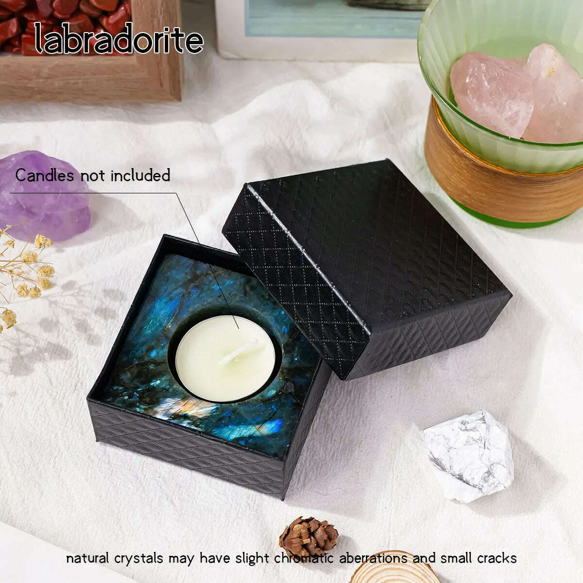 KIMLUD, 1pc Natural Crystal Raw Stone Square Rose Quartz Rough Candlestick Clear Quartz Smokeless Candle Home Decoration, labradorite / CHINA, KIMLUD APPAREL - Womens Clothes