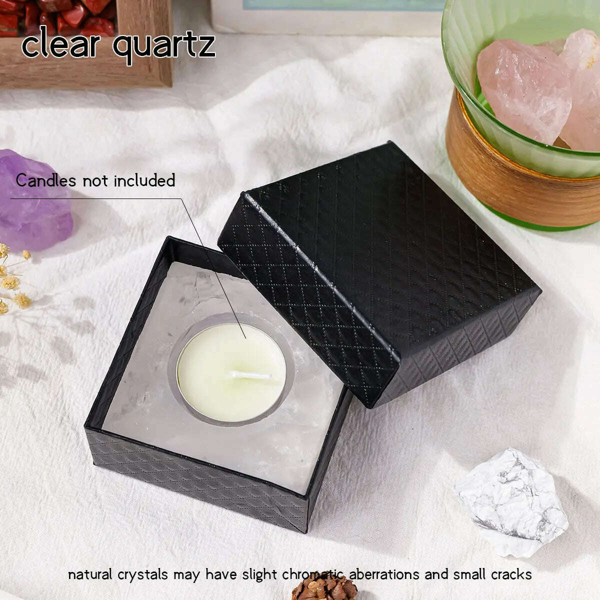 KIMLUD, 1pc Natural Crystal Raw Stone Square Rose Quartz Rough Candlestick Clear Quartz Smokeless Candle Home Decoration, clear-quartz / CHINA, KIMLUD APPAREL - Womens Clothes