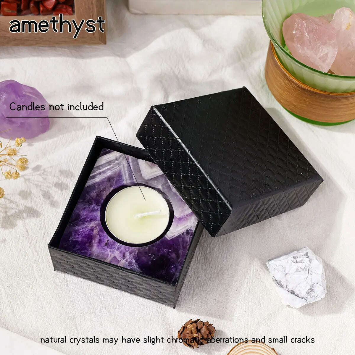 KIMLUD, 1pc Natural Crystal Raw Stone Square Rose Quartz Rough Candlestick Clear Quartz Smokeless Candle Home Decoration, amethyst / CHINA, KIMLUD APPAREL - Womens Clothes