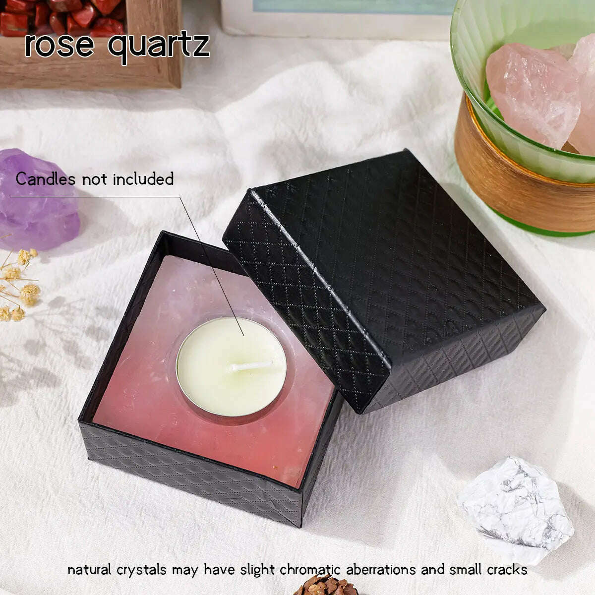 KIMLUD, 1pc Natural Crystal Raw Stone Square Rose Quartz Rough Candlestick Clear Quartz Smokeless Candle Home Decoration, rose-quartz / CHINA, KIMLUD APPAREL - Womens Clothes