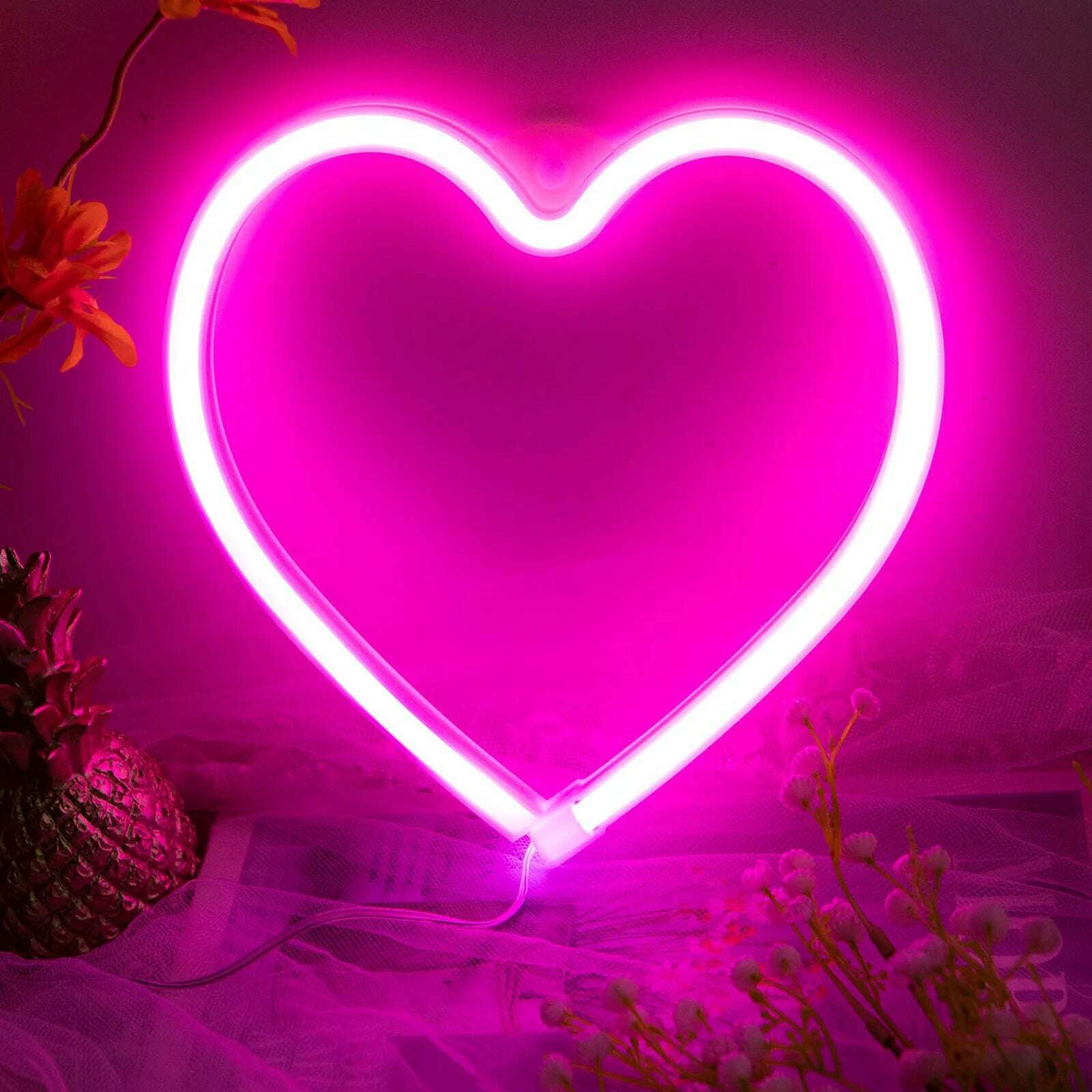 1PC Neon Heart Lights Pink Heart Neon Sign Heart Led Light Led Heart Lamp Heart Decorations For Home Hanging Heart Gifts Decor - KIMLUD