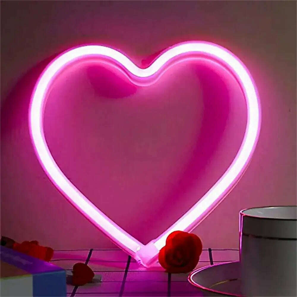 1PC Neon Heart Lights Pink Heart Neon Sign Heart Led Light Led Heart Lamp Heart Decorations For Home Hanging Heart Gifts Decor - KIMLUD