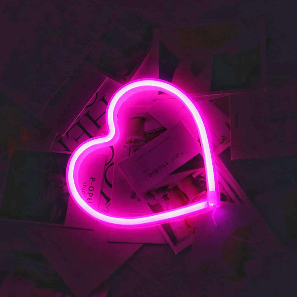 1PC Neon Heart Lights Pink Heart Neon Sign Heart Led Light Led Heart Lamp Heart Decorations For Home Hanging Heart Gifts Decor - KIMLUD