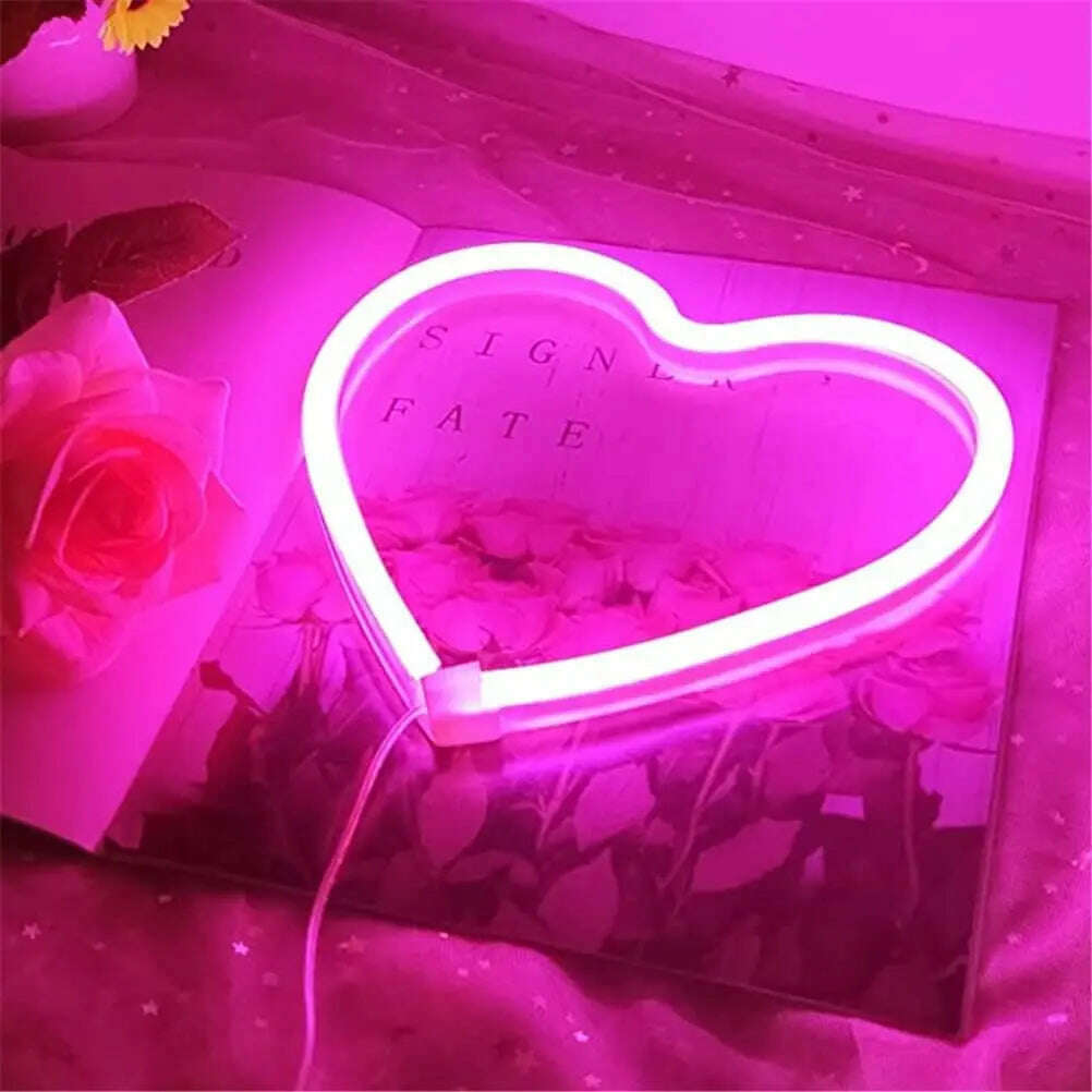 1PC Neon Heart Lights Pink Heart Neon Sign Heart Led Light Led Heart Lamp Heart Decorations For Home Hanging Heart Gifts Decor - KIMLUD