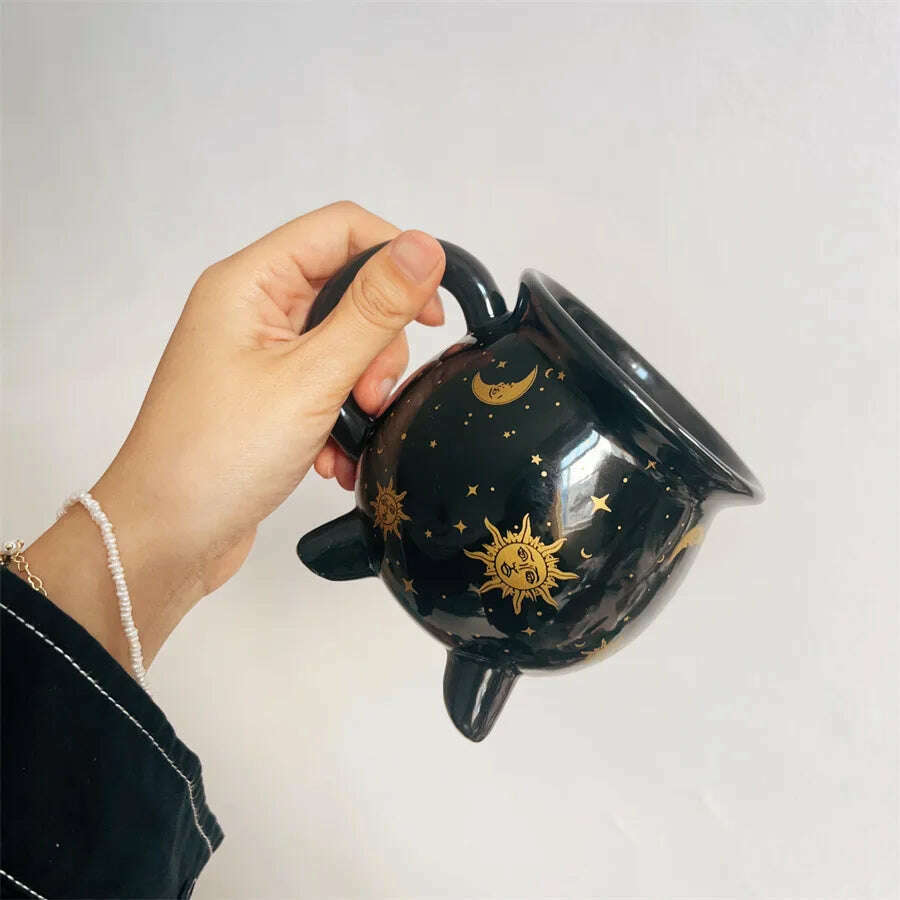 KIMLUD, 1pc New Halloween Witches Cauldron Mug Ceramic Witch Mug Gothic Mug Witch Cup for Banquet Festival Halloween Decoration Gifts, Golden / 301-400ml, KIMLUD APPAREL - Womens Clothes