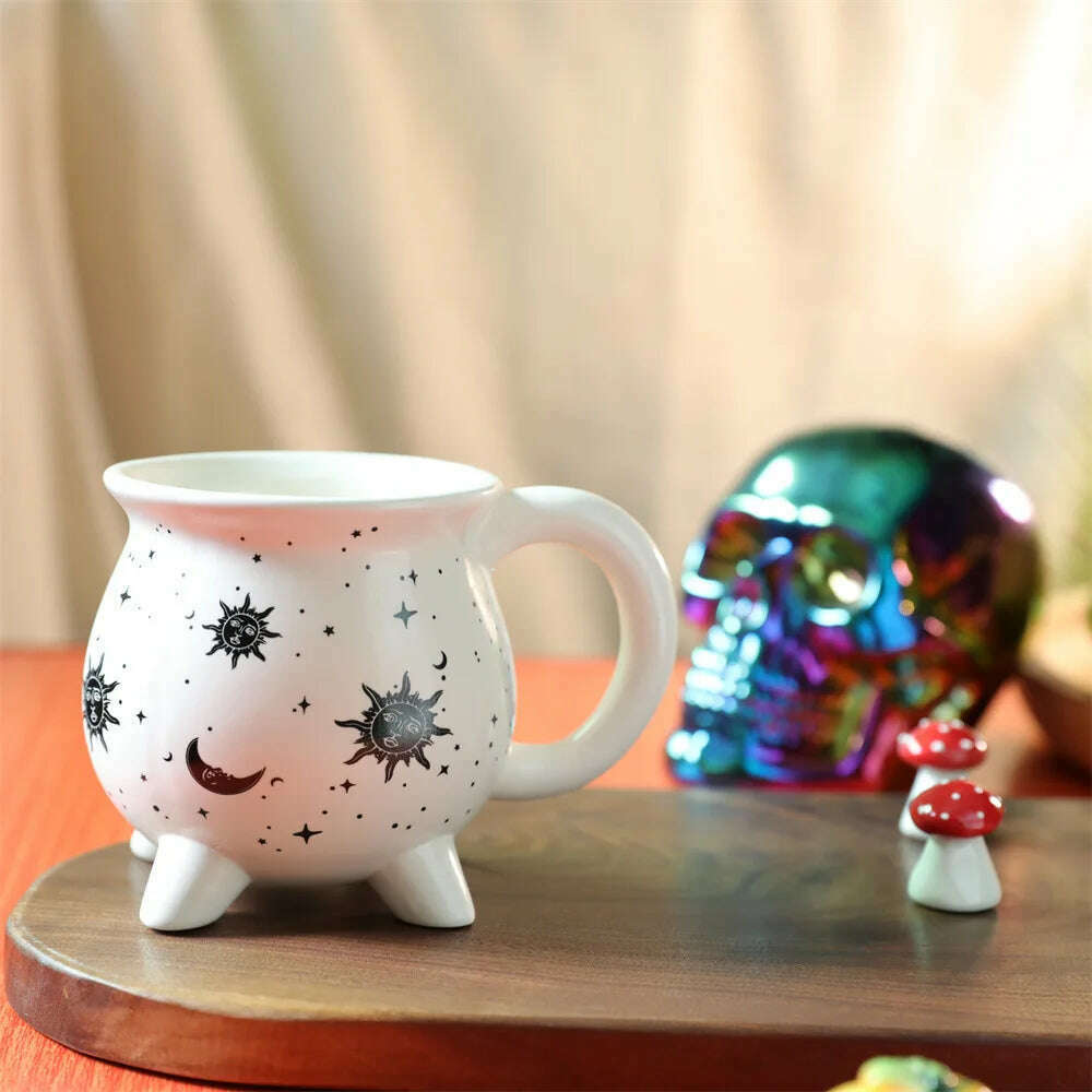 KIMLUD, 1pc New Halloween Witches Cauldron Mug Ceramic Witch Mug Gothic Mug Witch Cup for Banquet Festival Halloween Decoration Gifts, White / 301-400ml, KIMLUD APPAREL - Womens Clothes
