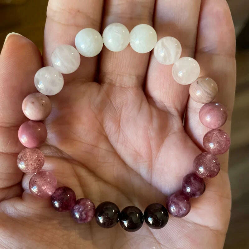 KIMLUD, 1pc/Love Spell Bracelet Symbol of Love and Attraction Rose Quartz Rhodonite Moonstone Stress Relief Bracelet Women’s Healing Jew, KIMLUD Womens Clothes