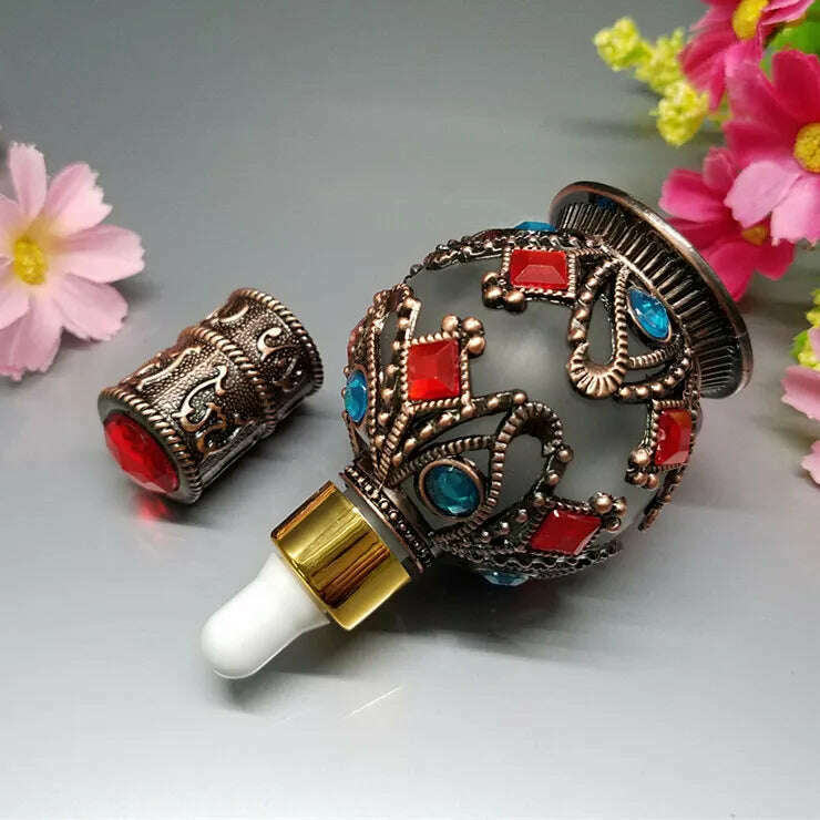 KIMLUD, 1pcs 10ml high quality luxe Vintage Glass Dropper Bottle for arab perfume,mini dropper bottles,Bronze vintage perfume bottles, KIMLUD Womens Clothes