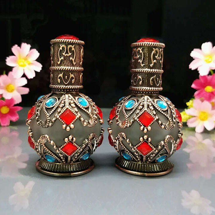KIMLUD, 1pcs 10ml high quality luxe Vintage Glass Dropper Bottle for arab perfume,mini dropper bottles,Bronze vintage perfume bottles, KIMLUD Womens Clothes