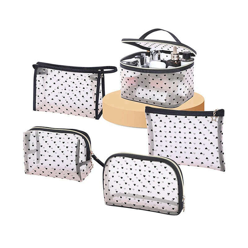KIMLUD, 1PCS 5PCS Love Makeup Bags Mesh Cosmetic Bag Portable Travel Zipper Pouches For Home Office Accessories Cosmet Bag New, 1 Set, KIMLUD APPAREL - Womens Clothes
