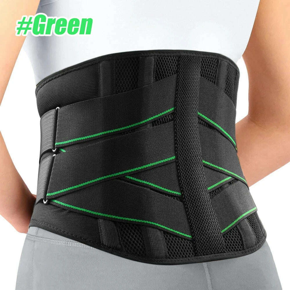 KIMLUD, 1Pcs Back Brace for Lower Back Pain Relief, Lower Back Pain with 6 Stays, Herniated Disc, with Lumbar Support Pad for Men/Women, 1-Green / 2XL Waist 120-140cm, KIMLUD APPAREL - Womens Clothes