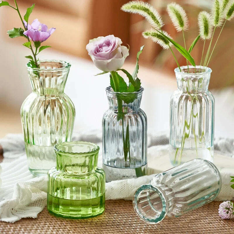 KIMLUD, 1pcs Glass Vase,Clear Green Glass Bud Vase Small Vases for Flowers, Cute Centerpieces, Mini Vintage Wedding Decorations, KIMLUD Womens Clothes