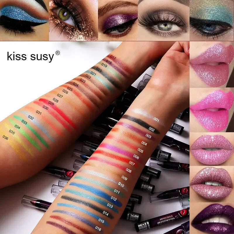 2 In 1 Eyeshadow Lipstick Stick Pencil Waterproof Glitter Matte Eye Shadow Makeup Pigment Eyeshadow Pen - KIMLUD